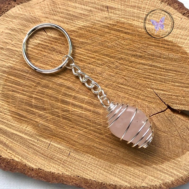 Rose Quartz Tumble Stone Keychain